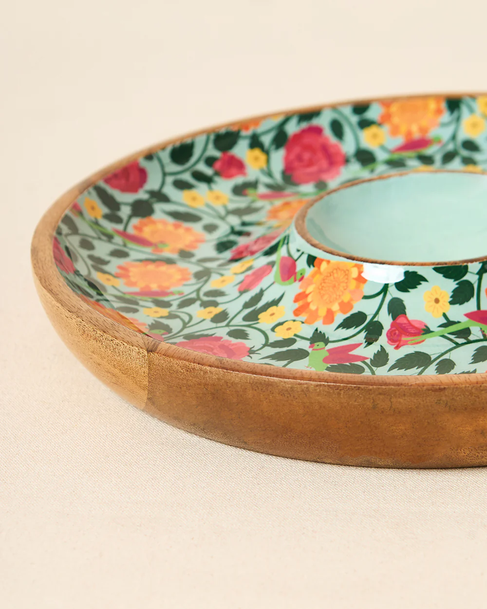 Rani Bagh Wooden Chip & Dip Platter, 12"dia | Palace Memoirs - Image 2