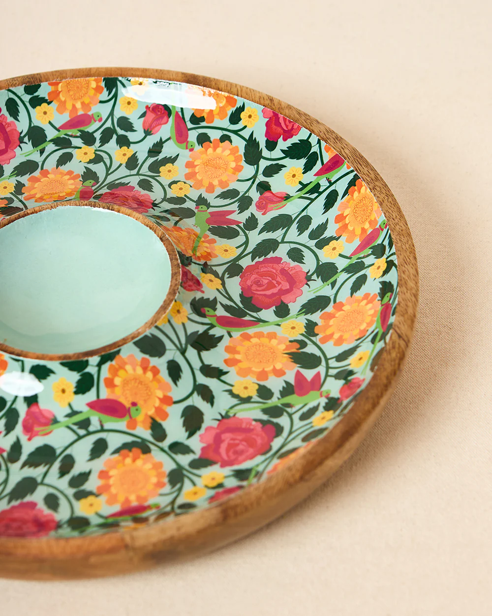 Rani Bagh Wooden Chip & Dip Platter, 12"dia | Palace Memoirs - Image 3