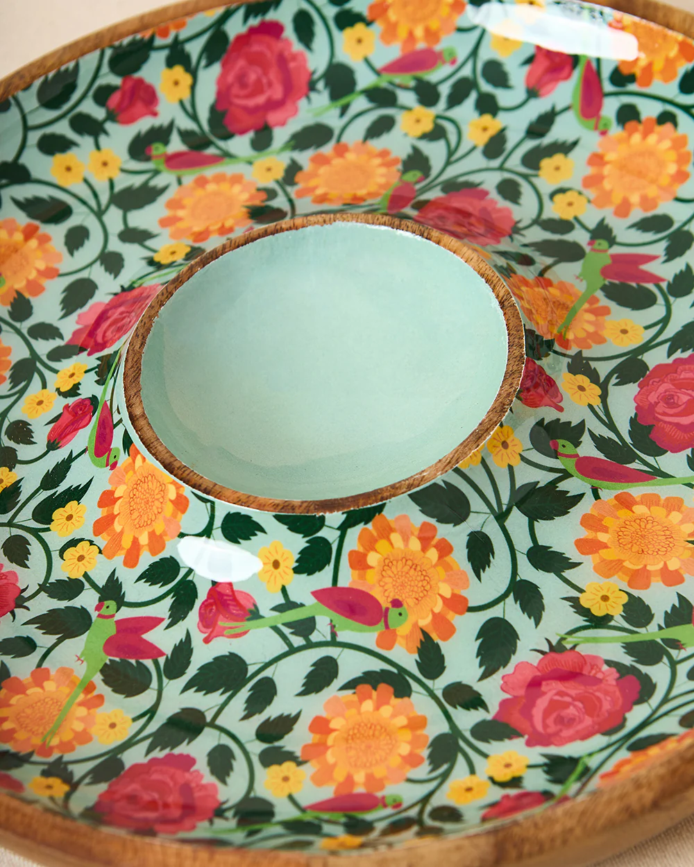 Rani Bagh Wooden Chip & Dip Platter, 12"dia | Palace Memoirs - Image 4