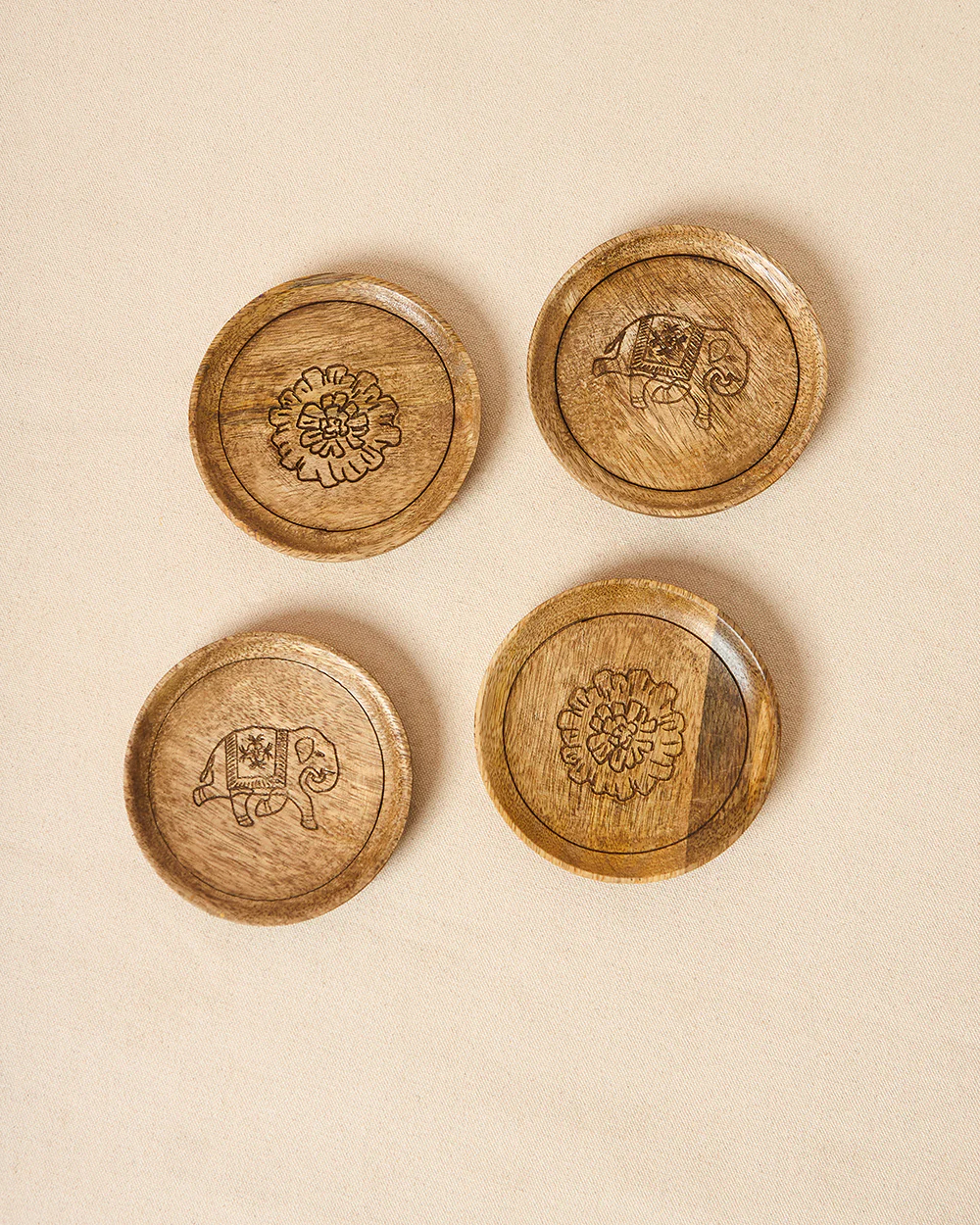 Rani Bagh Wooden Coasters - Set of 4, 4"dia | Palace Memoirs - Image 2