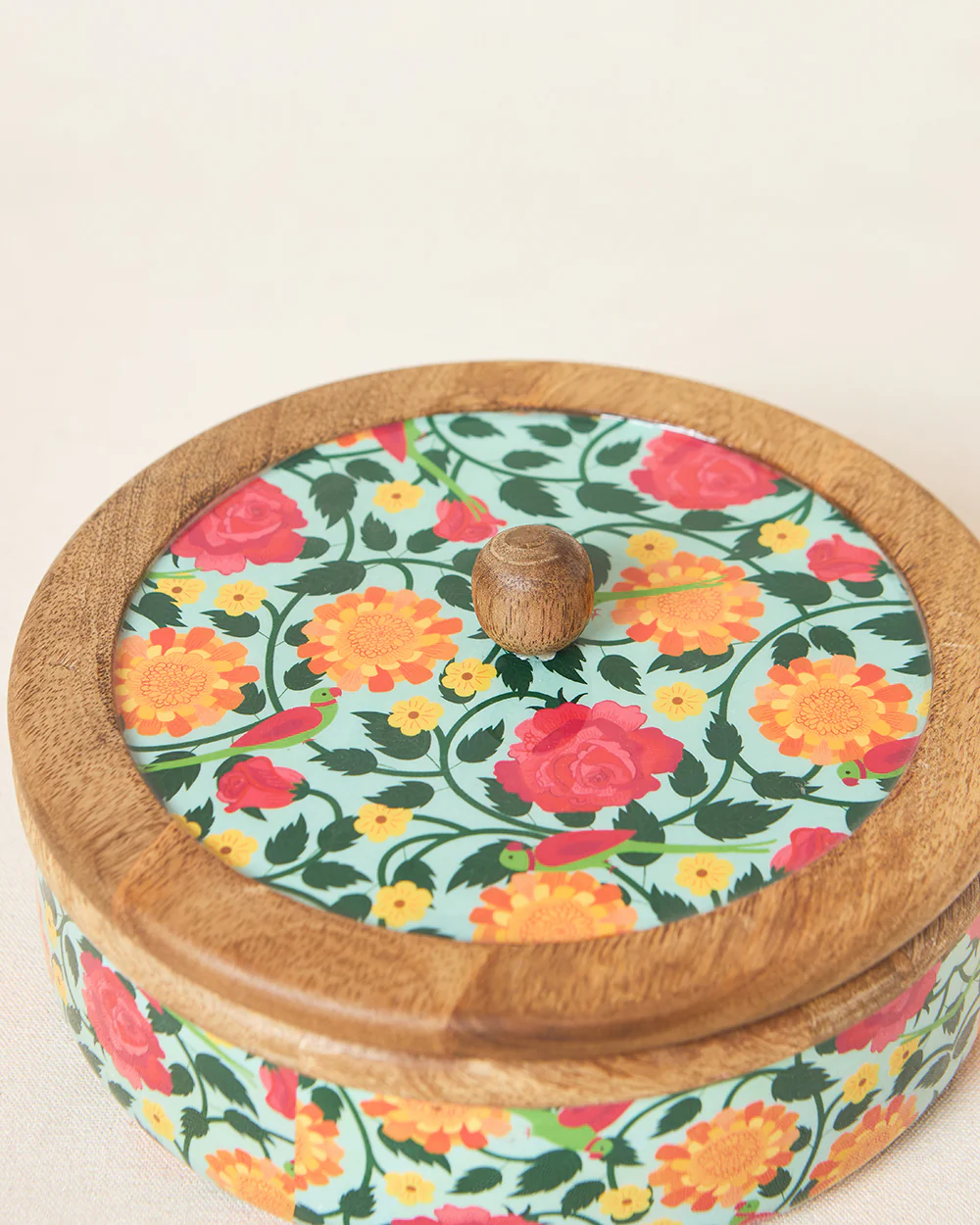 Rani Bagh Wooden Roti Box, 8"dia | Palace Memoirs - Image 3