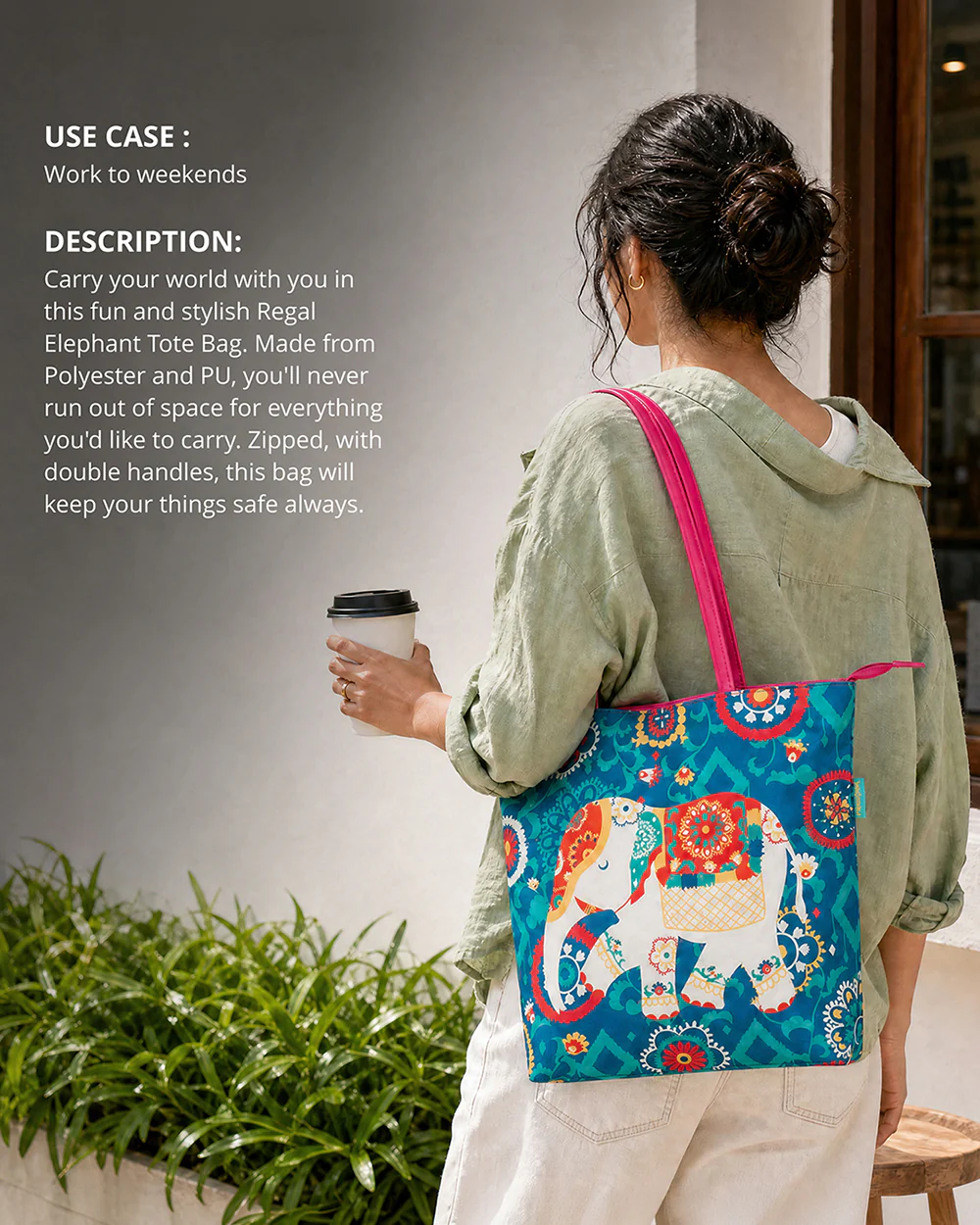 Regal Elephant Tote Bag - Teal - Image 3