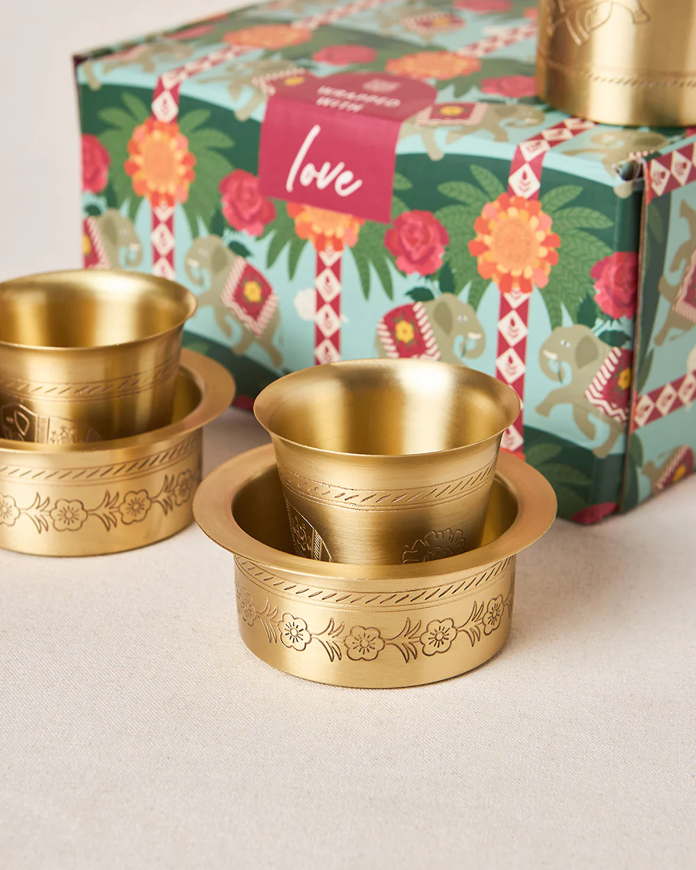 Royal Tusker Brass Filter Coffee Gift Set -  Set of 3 | Palace Memoirs - Image 5