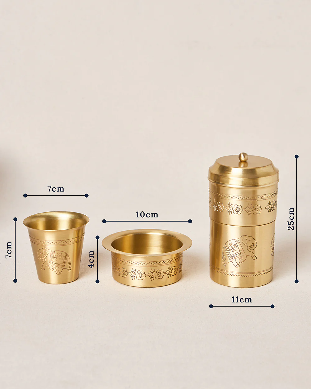 Royal Tusker Brass Filter Coffee Gift Set -  Set of 3 | Palace Memoirs - Image 9