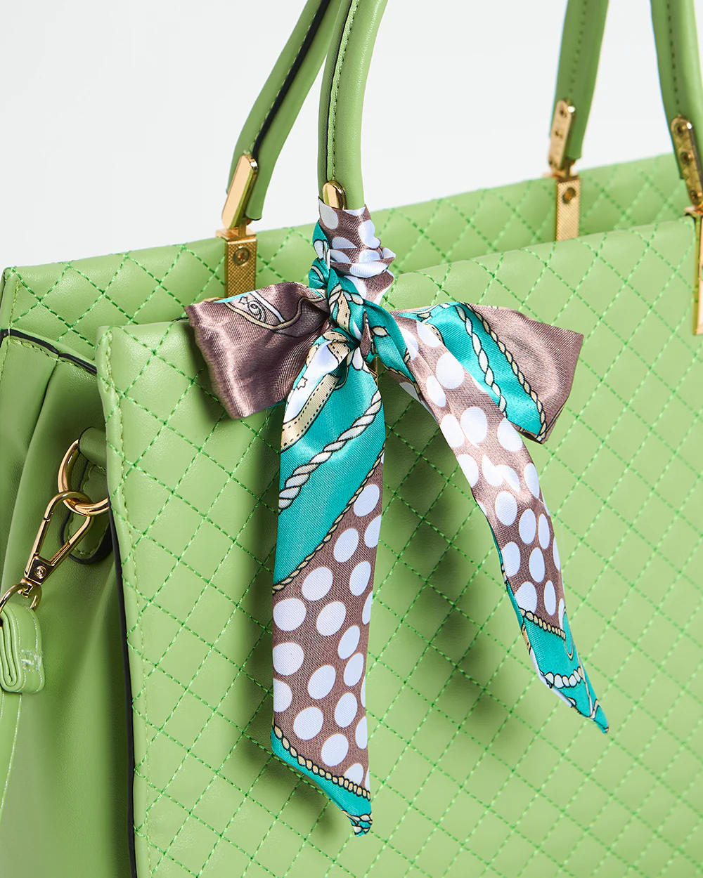 Sage Quilted Handbag with Scarf | Sage Green - Image 5