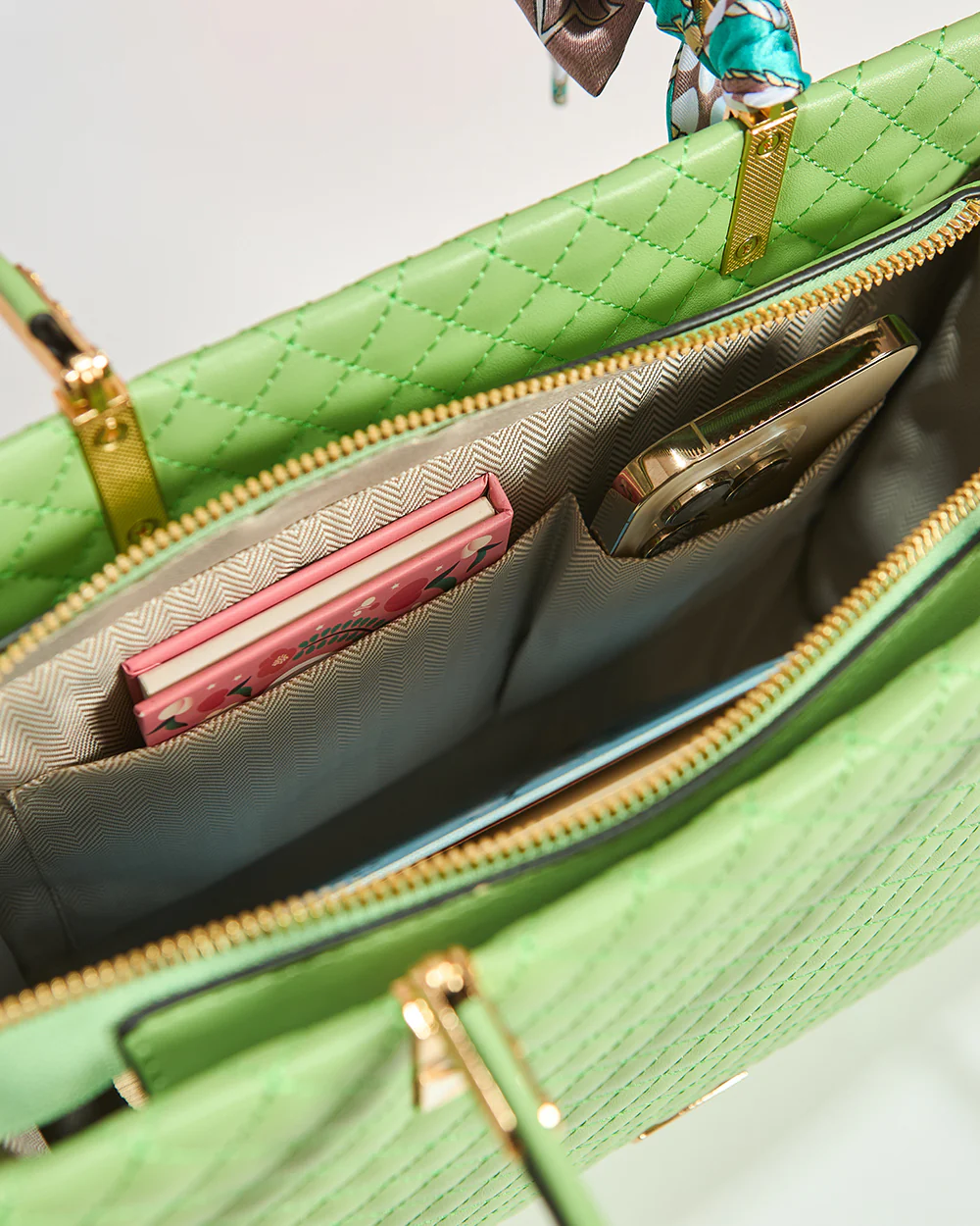 Sage Quilted Handbag with Scarf | Sage Green - Image 6