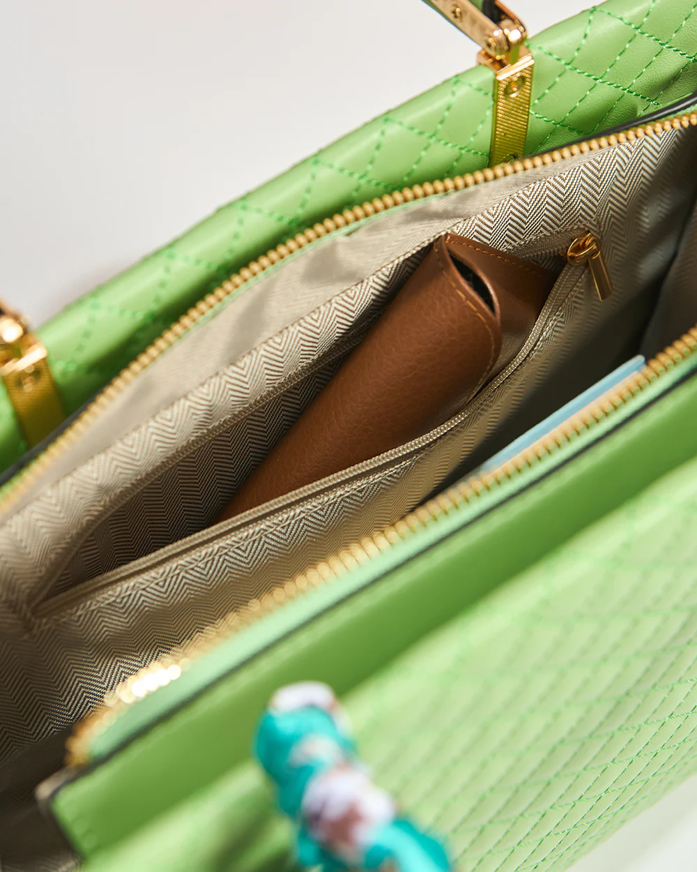 Sage Quilted Handbag with Scarf | Sage Green - Image 8