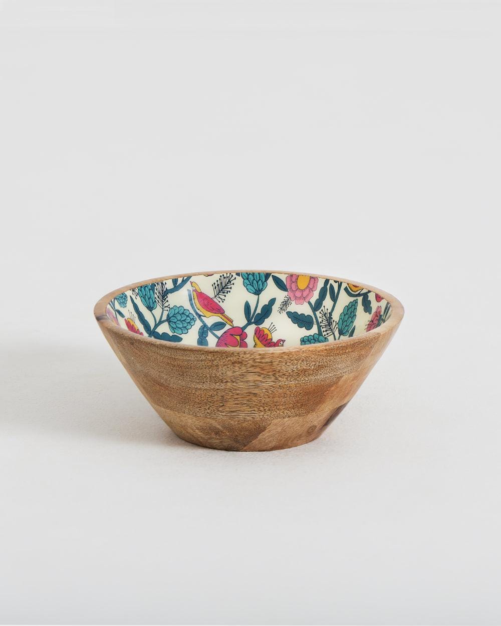Country Wooden Large Bowl -  Floral, 8”x 8” x 3.5” - Image 2
