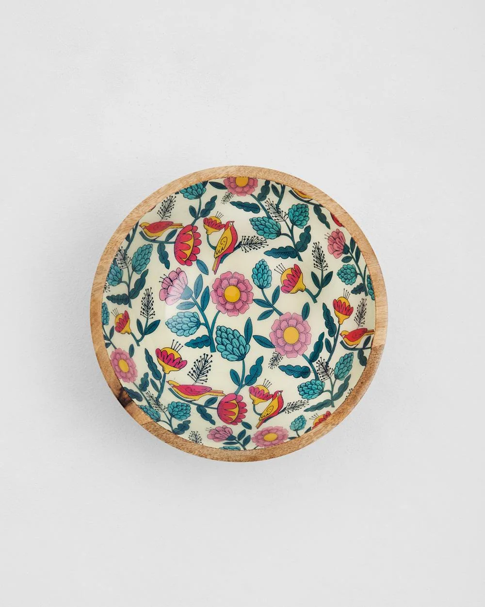 Country Wooden Large Bowl -  Floral, 8”x 8” x 3.5” - Image 3