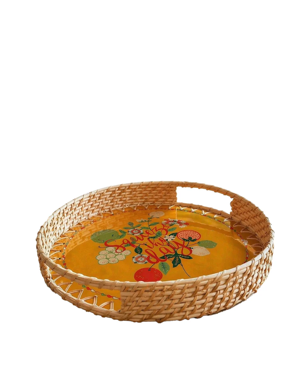 Squeeze the Day Rattan Carry Tray ( Round) | Citrus Zest - Image 3