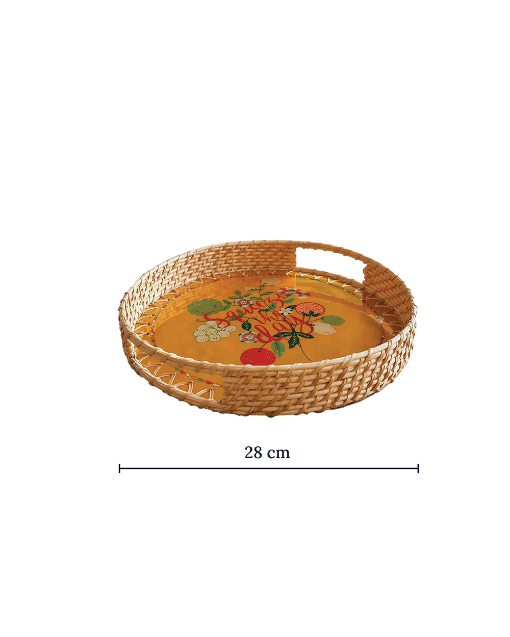 Squeeze the Day Rattan Carry Tray ( Round) | Citrus Zest - Image 4