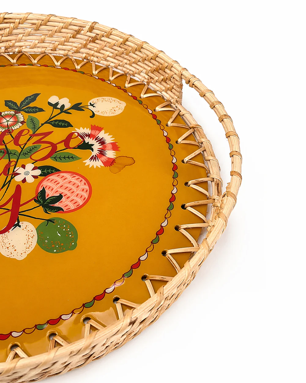 Squeeze the Day Rattan Carry Tray ( Round) | Citrus Zest - Image 5