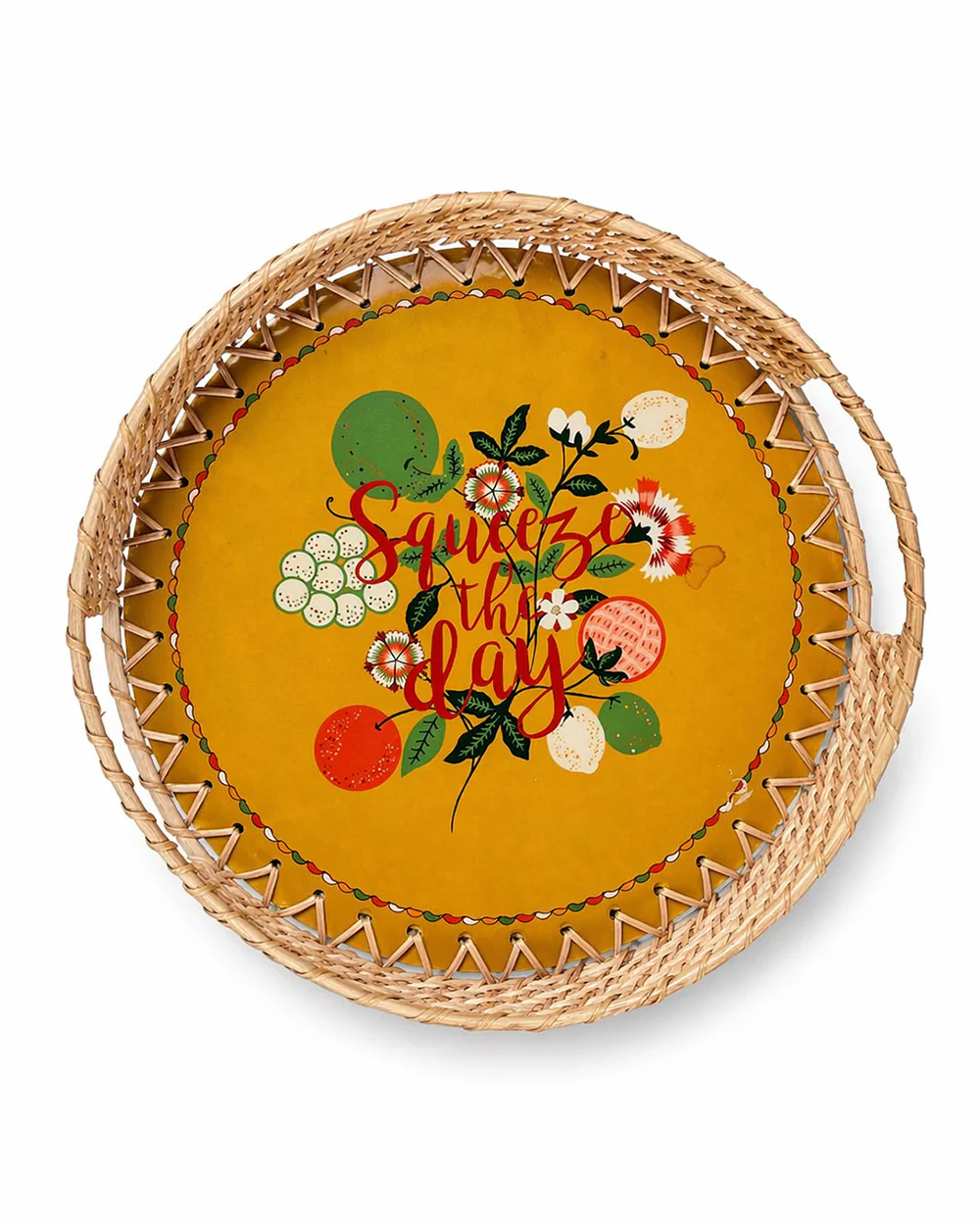 Squeeze the Day Rattan Carry Tray ( Round) | Citrus Zest - Image 7