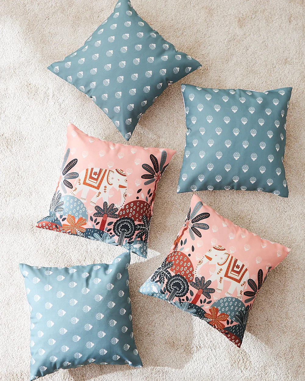 Teal by Chumbak 16" Cushion Covers , Set of 5 Multi color| Zip closure - Image 107