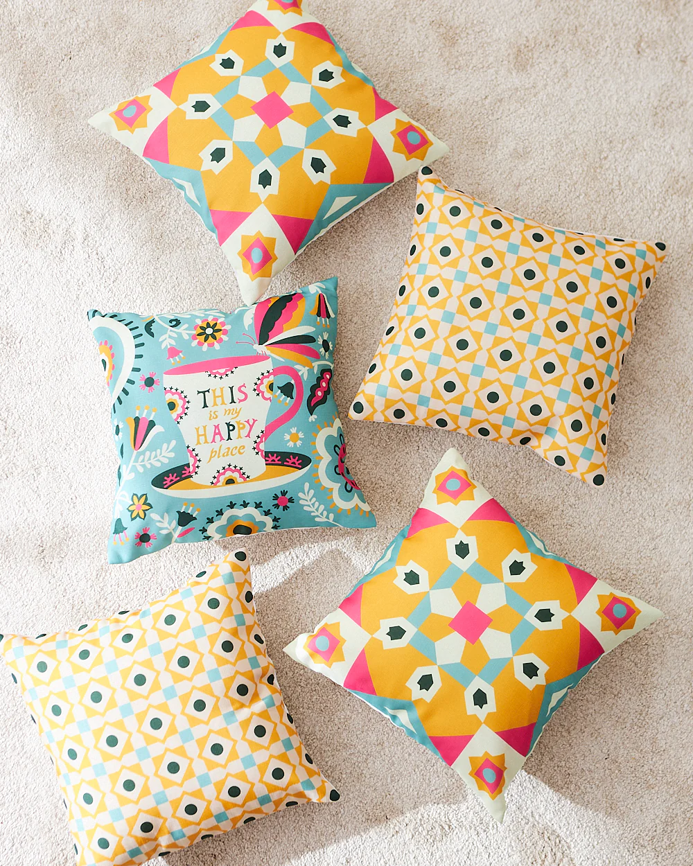 Teal by Chumbak 16" Cushion Covers , Set of 5 Multi color| Zip closure - Image 114