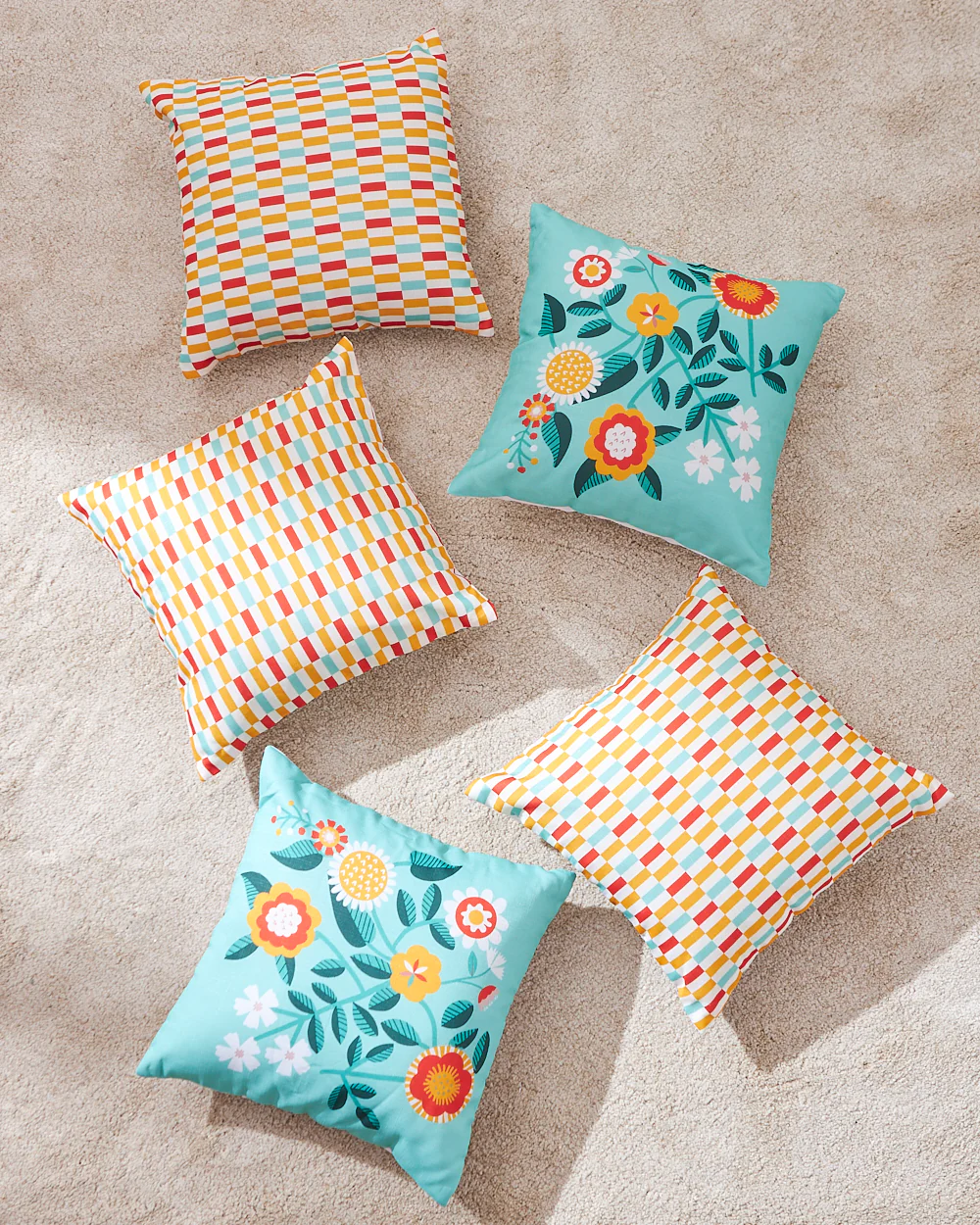Teal by Chumbak 16" Cushion Covers , Set of 5 Multi color| Zip closure - Image 2