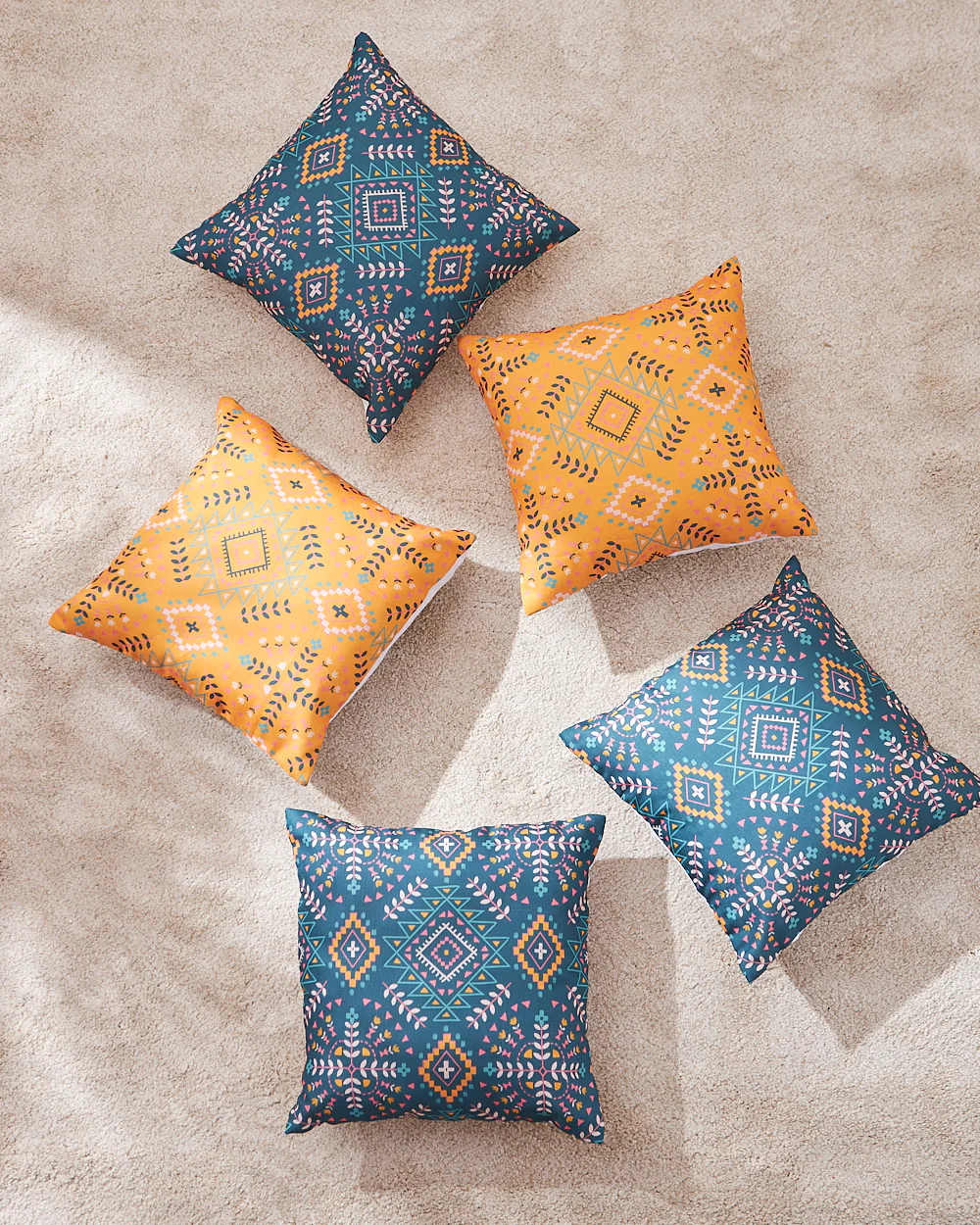 Teal by Chumbak 16" Cushion Covers , Set of 5 Multi color| Zip closure - Image 26