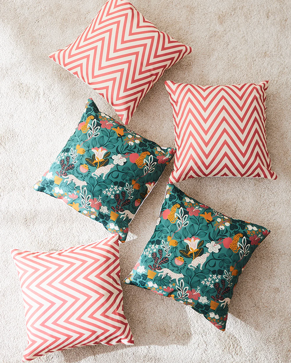 Teal by Chumbak 16" Cushion Covers , Set of 5 Multi color| Zip closure - Image 98