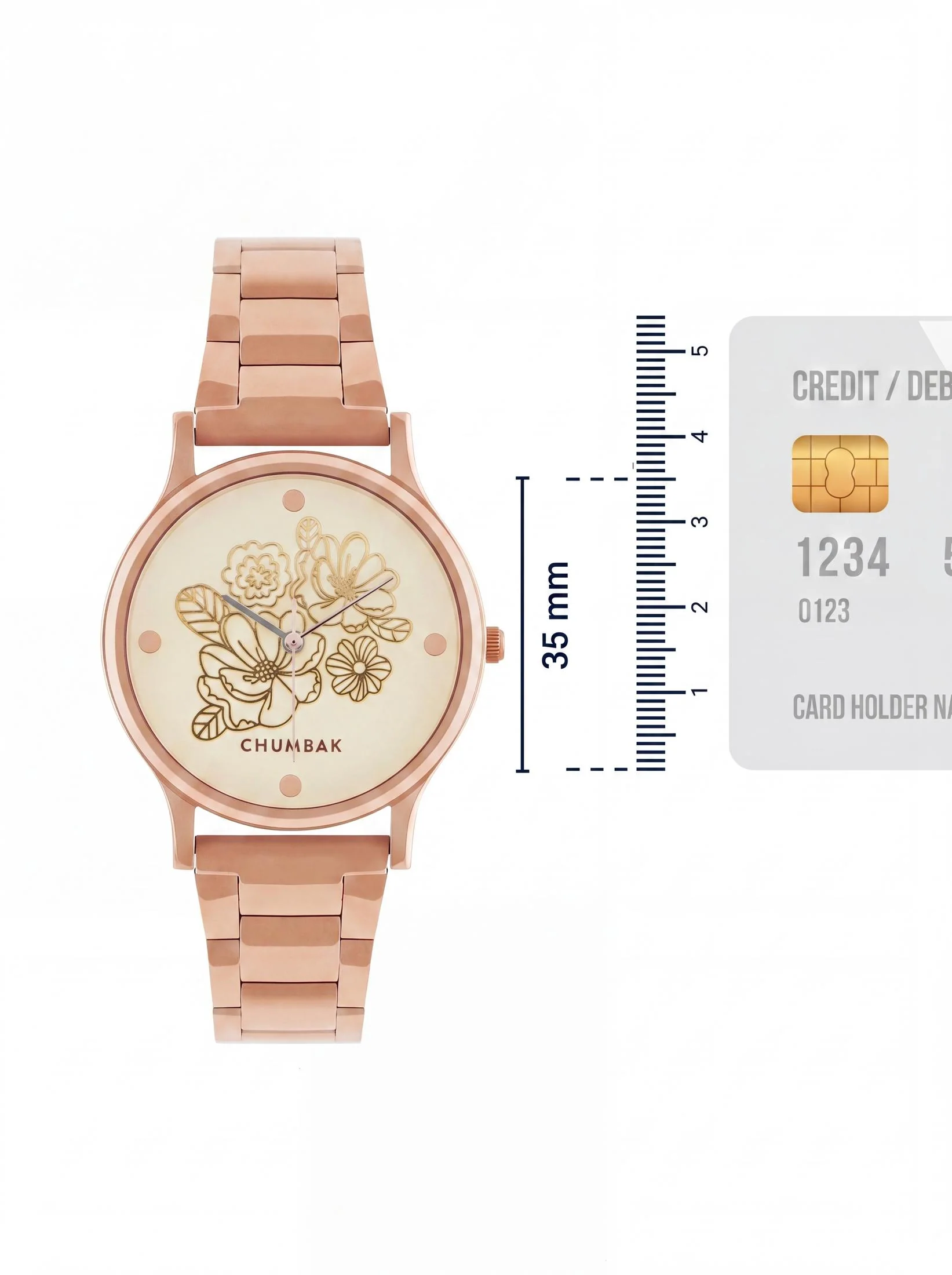 TEAL by Chumbak abstract Peacock Watch, Metal link Strap - Image 5