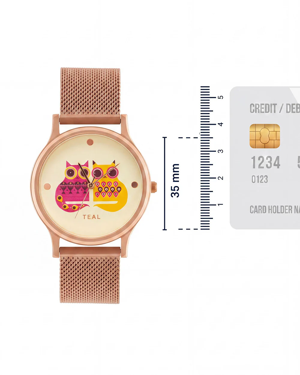 Teal by Chumbak Being Catty Watch,
Stainless Steel Mesh Strap - Image 5