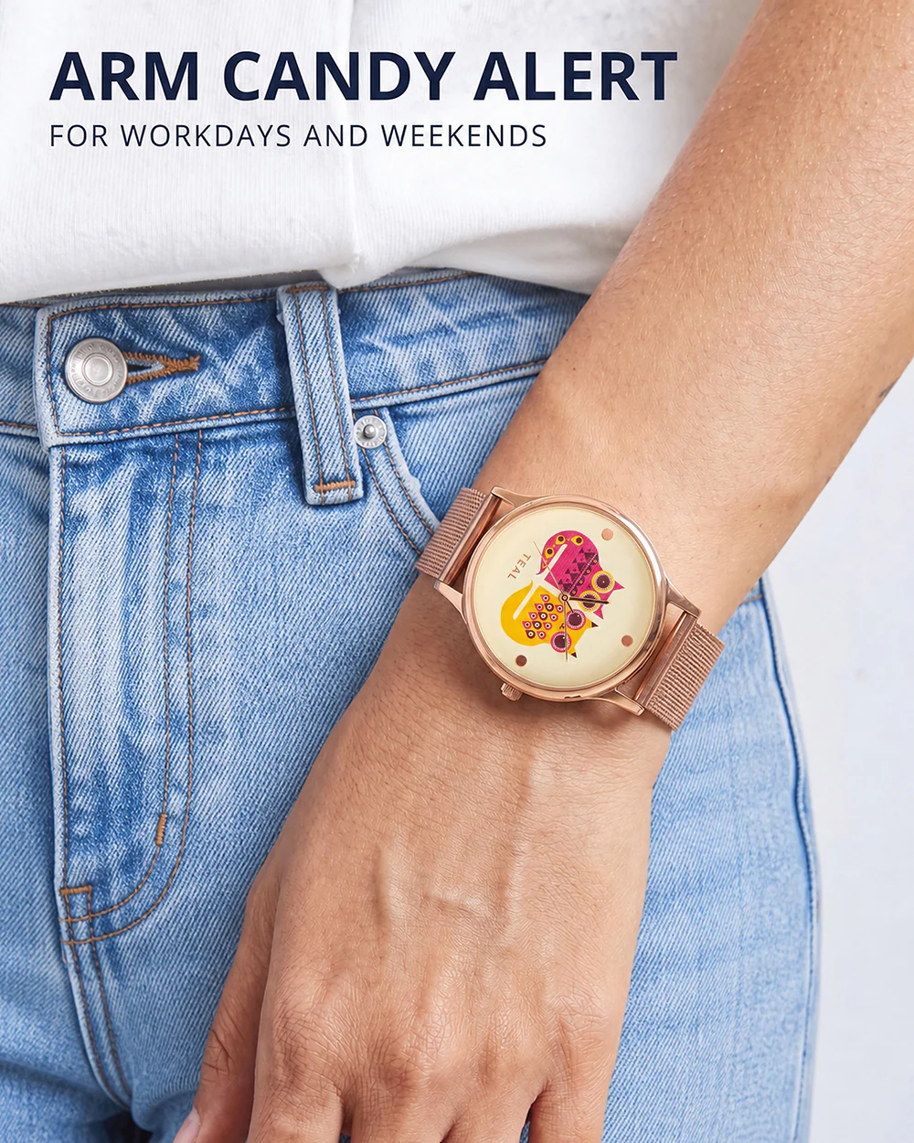 Teal by Chumbak Being Catty Watch,
Stainless Steel Mesh Strap - Image 8
