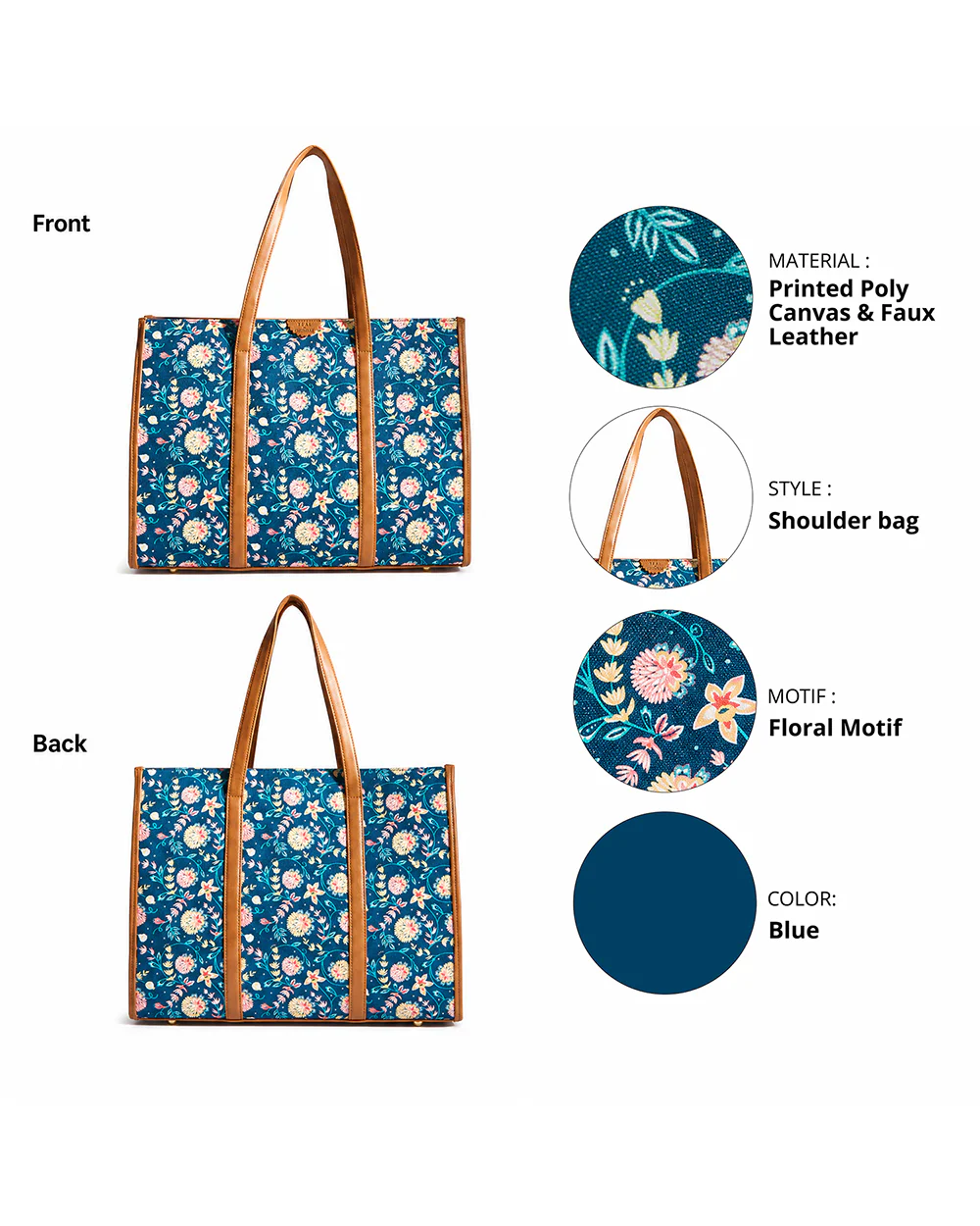 Teal by Chumbak Blue Bloom Canvas Tote - Image 2