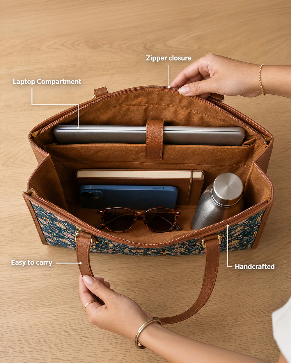 Teal by Chumbak Blue Bloom Office Tote - Image 5