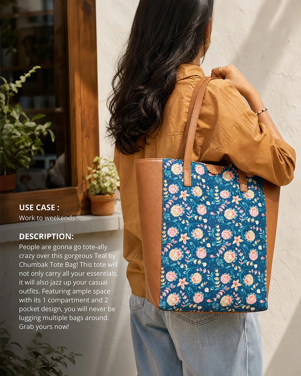 Teal by Chumbak Blue Bloom Shopper Tote - Image 3