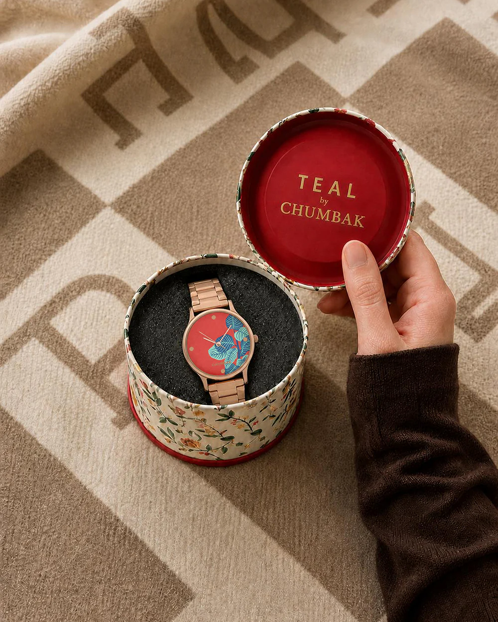 TEAL by Chumbak Bohemian Leaves  Watch,Metal link Strap - Image 7