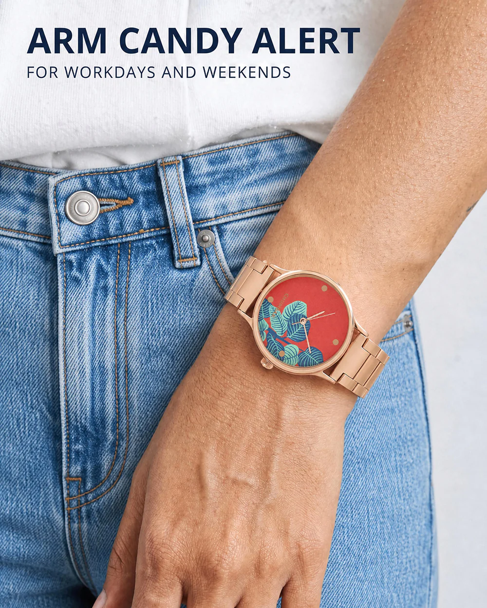 TEAL by Chumbak Bohemian Leaves  Watch,Metal link Strap - Image 8