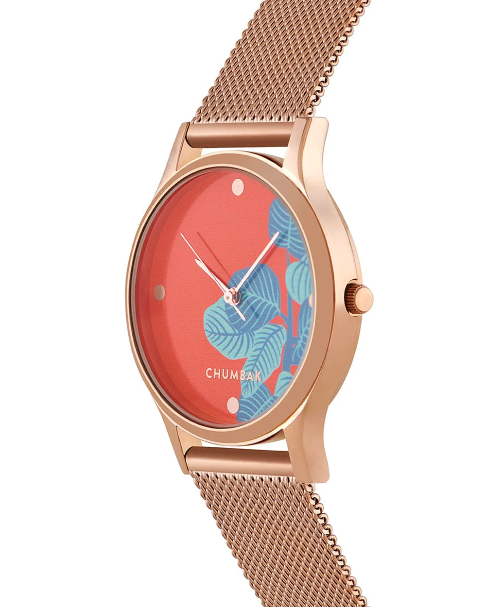 TEAL by Chumbak Bohemian Leaves  Watch,Metal Mesh Strap - Image 3