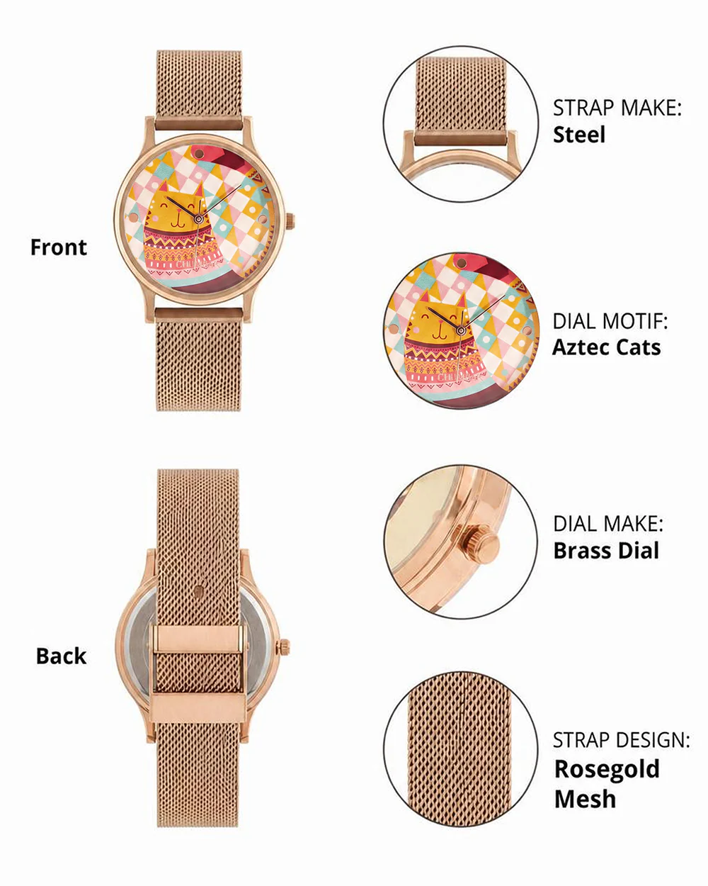 Teal by Chumbak Carnival Cat Watch,Stainless Steel Mesh Strap - Image 3