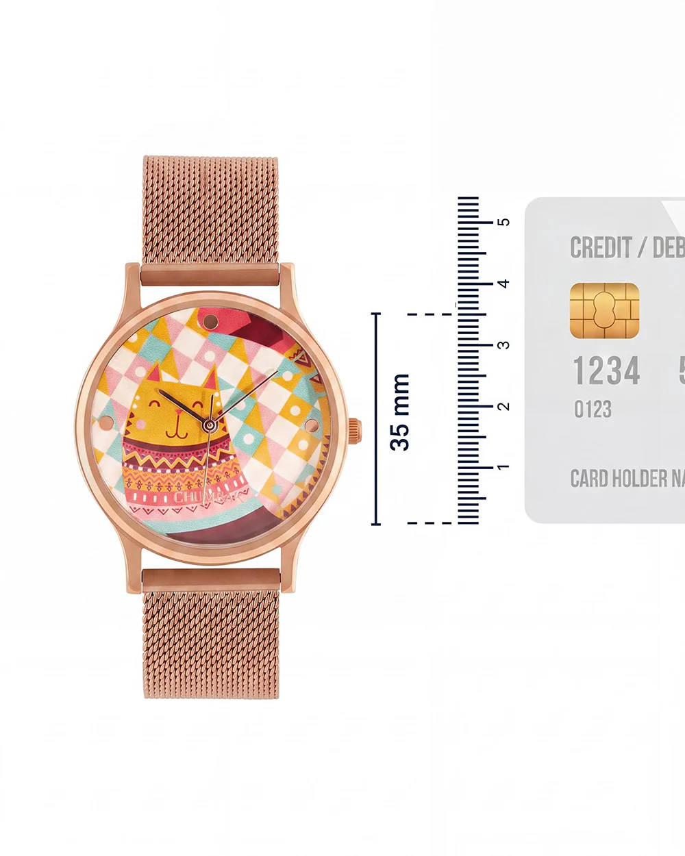 Teal by Chumbak Carnival Cat Watch,Stainless Steel Mesh Strap - Image 5
