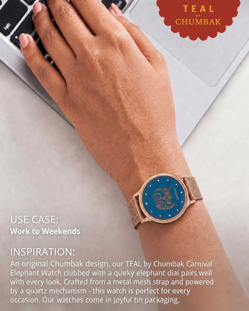 TEAL by Chumbak Carnival Elephant Watch,Metal Mesh Strap - Image 4