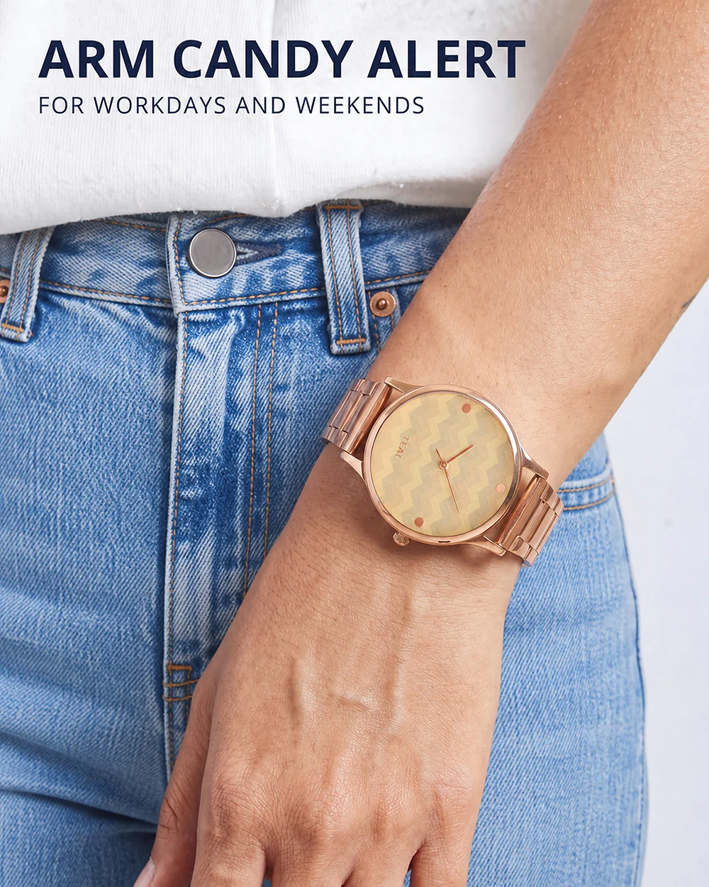 Teal by Chumbak Chevron Watch,Stainless Steel Link Strap - Image 8