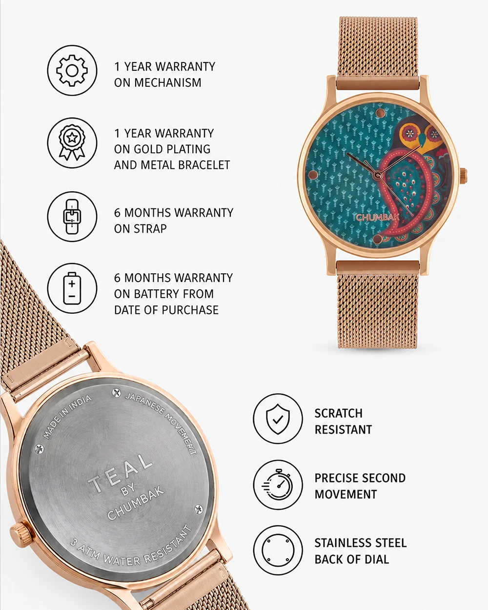 Teal by Chumbak Folk Owl Watch,Stainless Steel Mesh Strap - Image 6