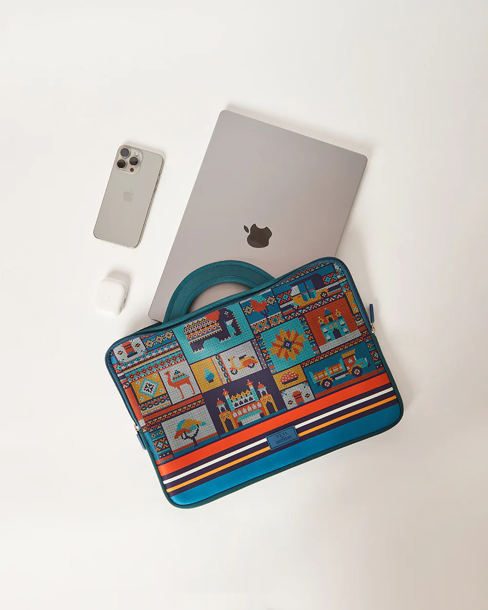 Teal by Chumbak Folk Tales Laptop Sleeve, 15" - Image 3
