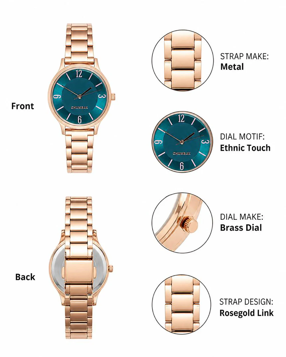 TEAL by Chumbak Forest Jade Watch, Metal link Strap - Image 3