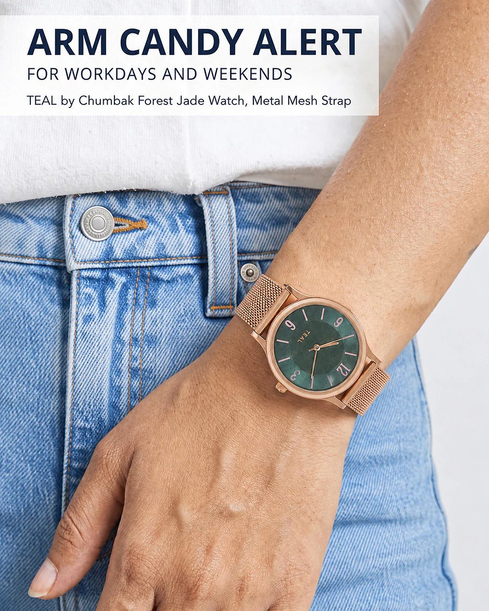 TEAL by Chumbak Forest Jade Watch, Metal Mesh Strap - Image 8