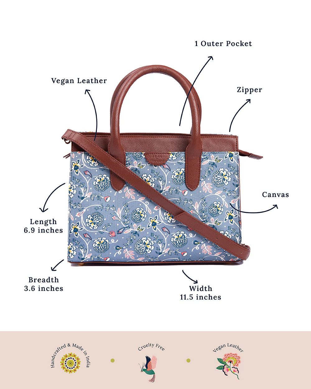 Teal by Chumbak Grey Bloom Hand Bag - Image 8
