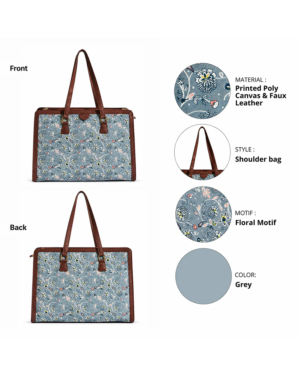 Teal by Chumbak Grey Bloom Office Tote - Image 2