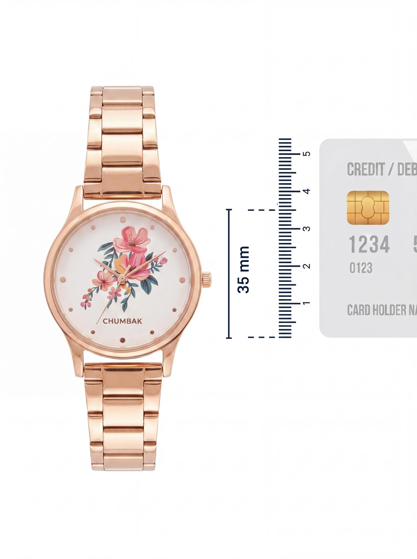 TEAL by Chumbak Jungle Flowers Watch, Metal link Strap - Image 5