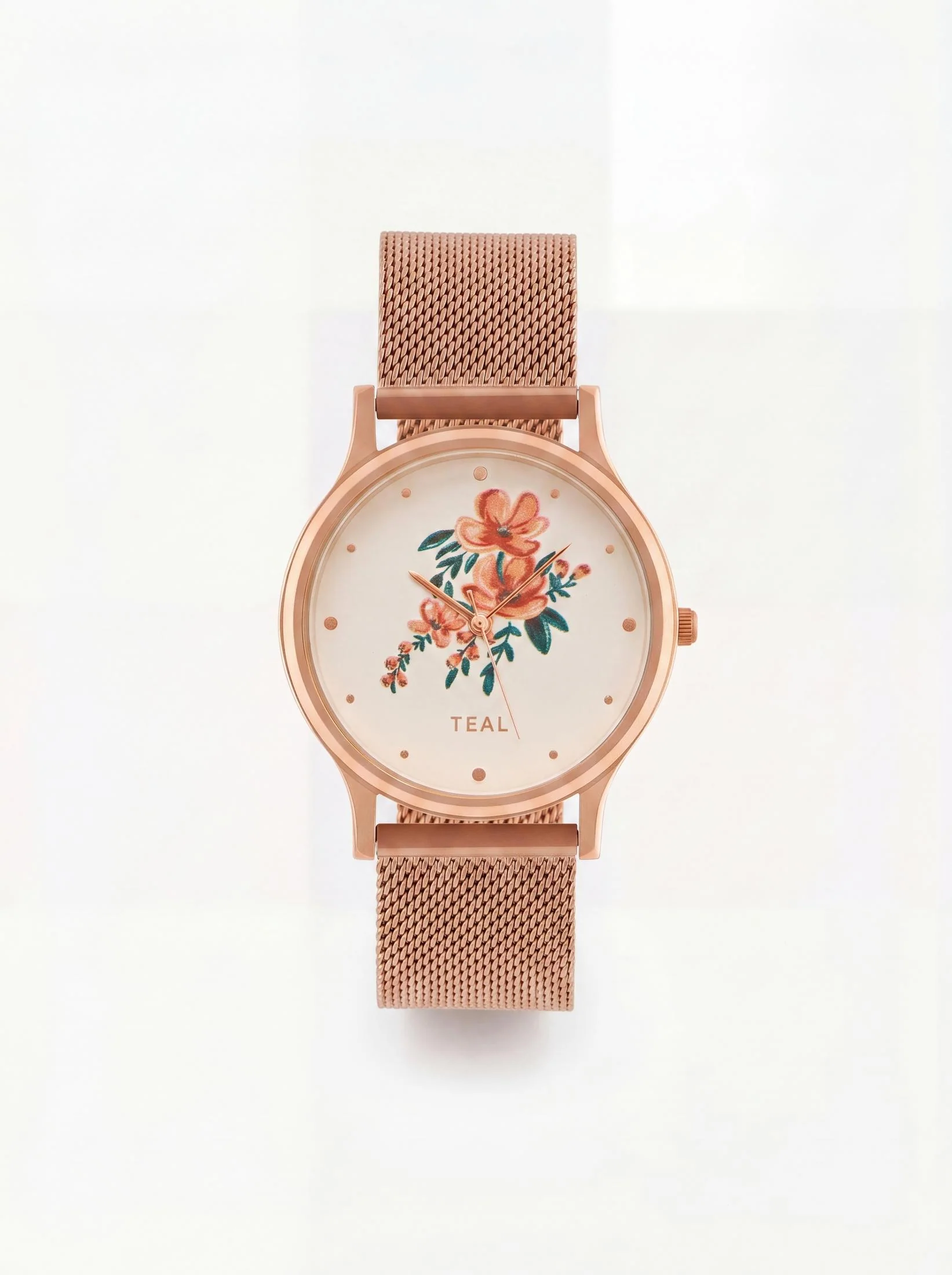 TEAL by Chumbak Jungle Flowers Watch, Metal Mesh Strap - Image 2