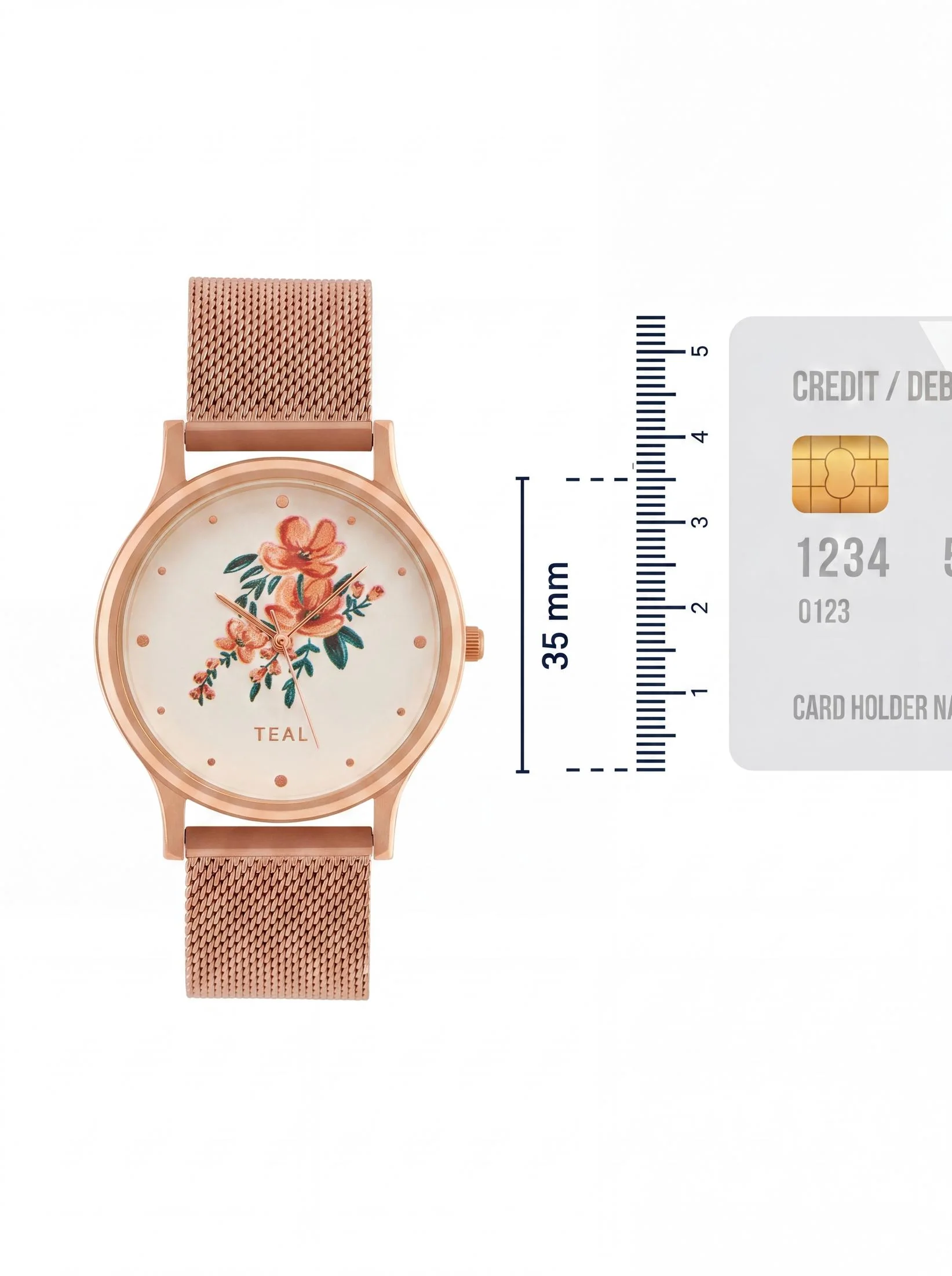 TEAL by Chumbak Jungle Flowers Watch, Metal Mesh Strap - Image 5
