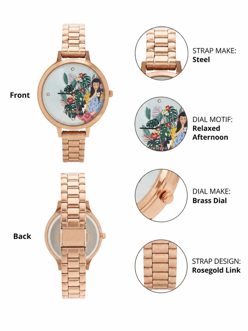 Teal by Chumbak Live Slow Watch,Stainless Steel Link Strap - Image 3