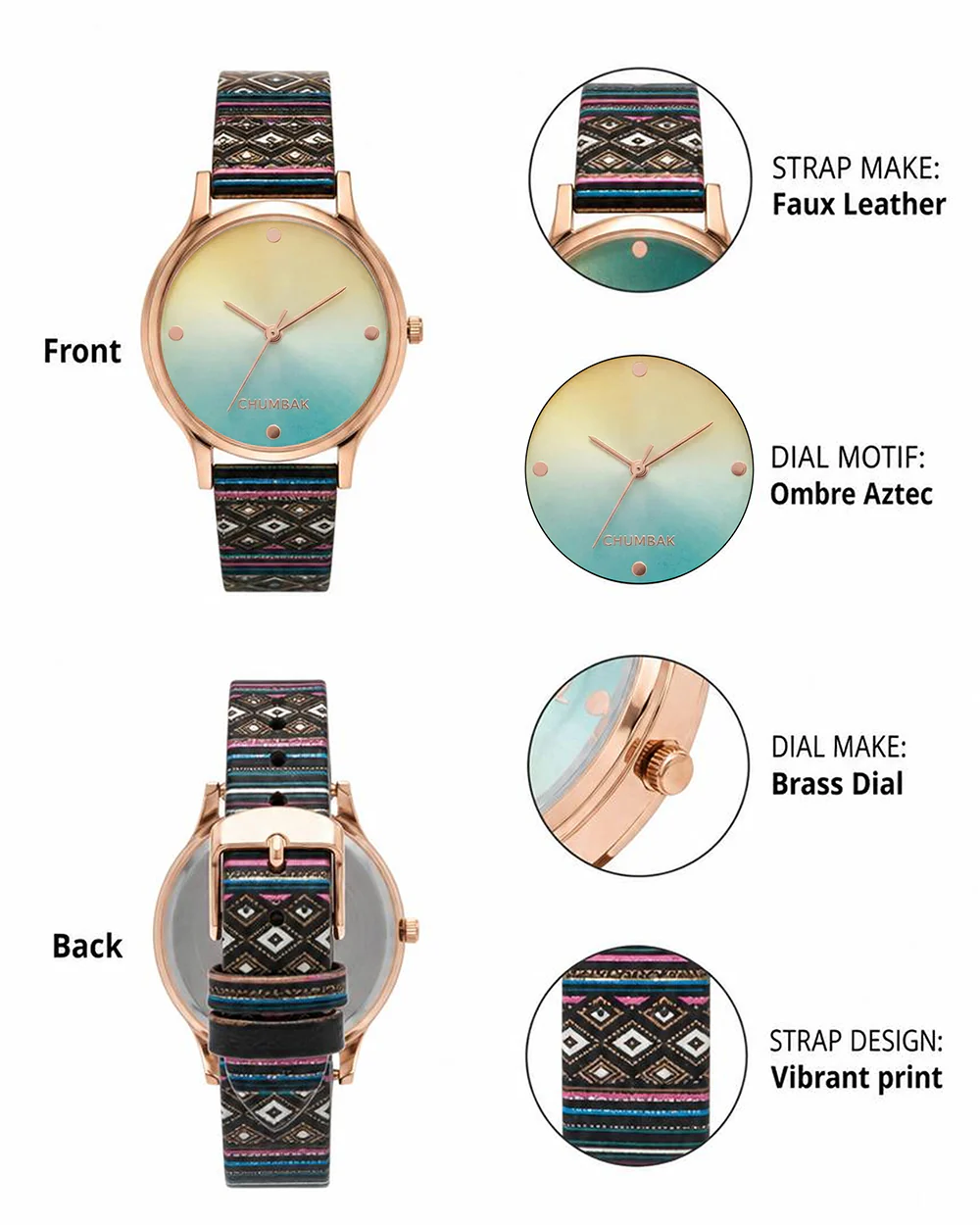 TEAL by Chumbak Ombre Aztec Watch-Black - Image 3