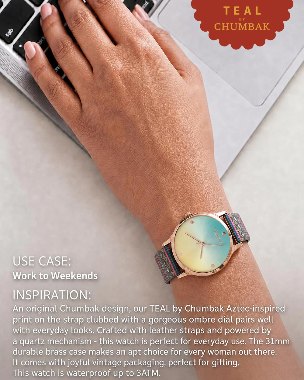 TEAL by Chumbak Ombre Aztec Watch-Black - Image 4