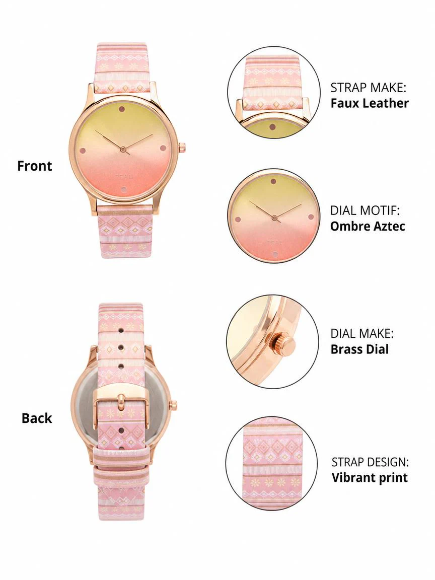 TEAL by Chumbak Ombre Aztec Watch-Peach - Image 3