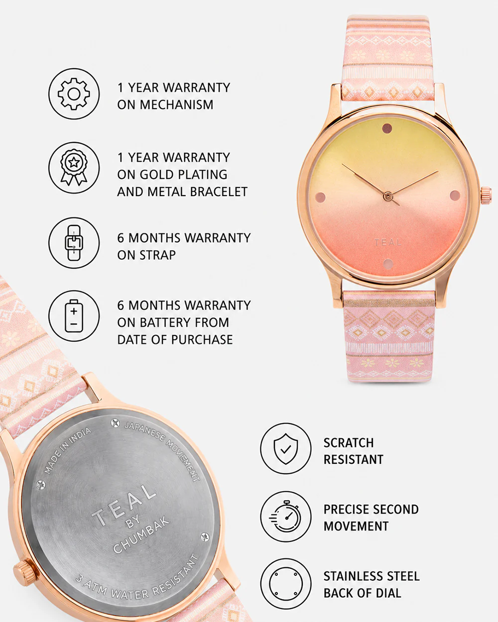 TEAL by Chumbak Ombre Aztec Watch-Peach - Image 6