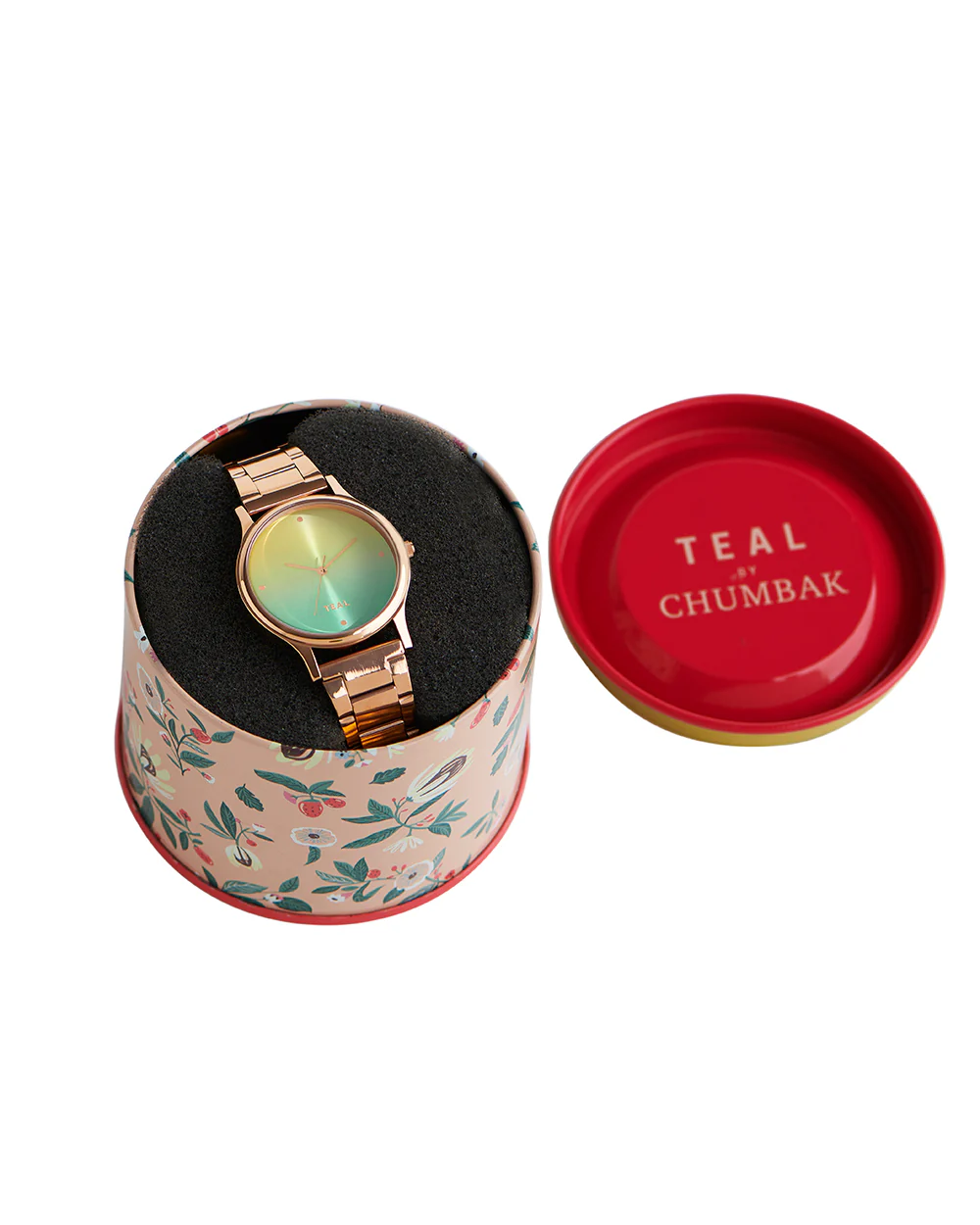 Teal By Chumbak | Ombre Green Watch - Metal Link Strap - Image 3